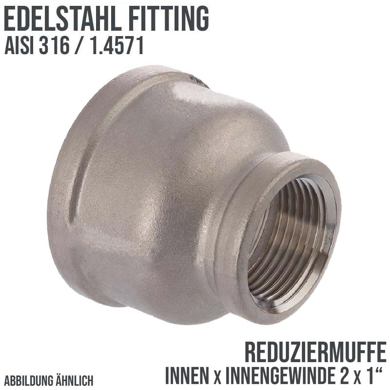 2" Edelstahl Fitting V4A AISI 316 Nr. 240 - Reduziermuffe Innen x Innengewinde IG - 2" x 1" - PN 16 bar