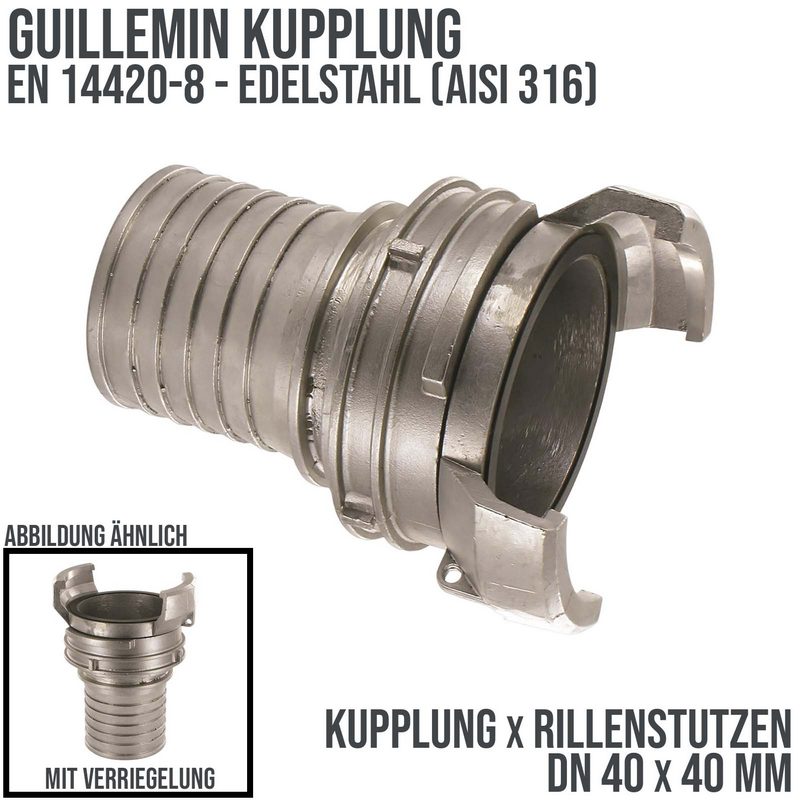 DN 40 Guillemin Kupplung Verriegelung Rillen Stutzen Tülle 40 mm Sicherungsbund Edelstahl AISI 316 - PN 16 bar
