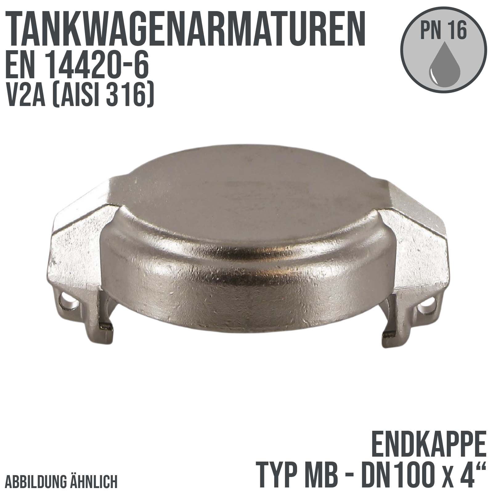 DN100 x 2" Zoll Tankwagen Endkappe Typ MB V2A (AISI 316) - PN 16 bar