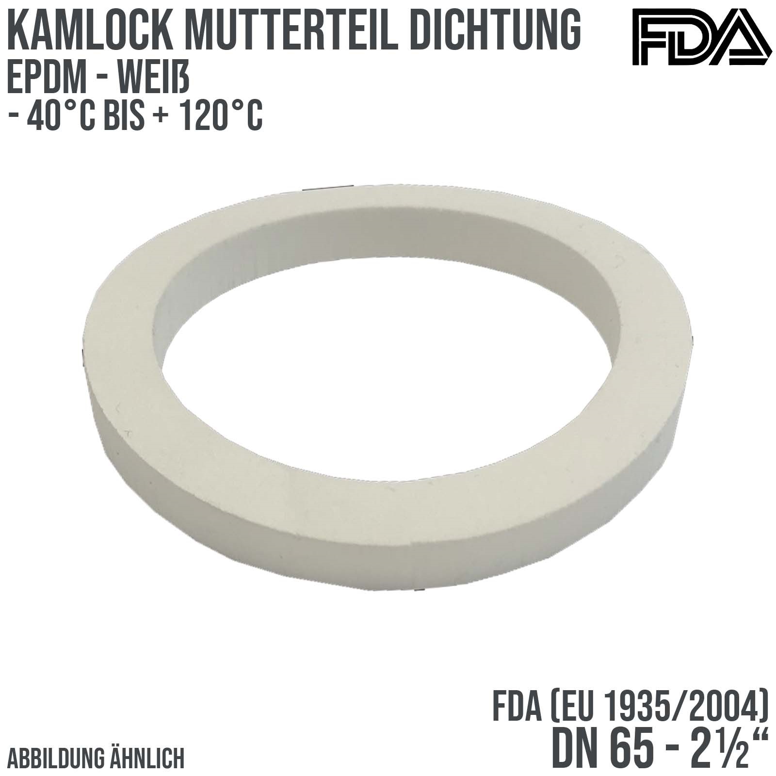 2 1/2" Zoll Kamlock Dichtung Mutterteil Kupplung EPDM FDA EU 1935/2004 weiß DN 65