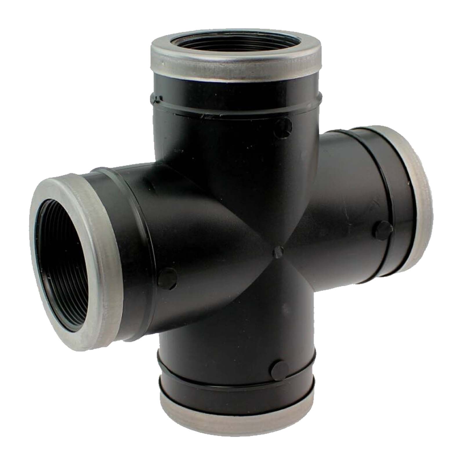 2 " PP Gewinde Fitting Kreuz schwarz Innen x Innengewinde IG Polypropylen - PN 10 bar