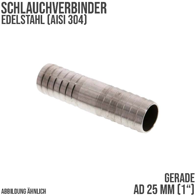 25 mm 1" Edelstahl AISI 304 Schlauch Verbinder Kupplung Tülle Stutzen massiv PN 10 bar
