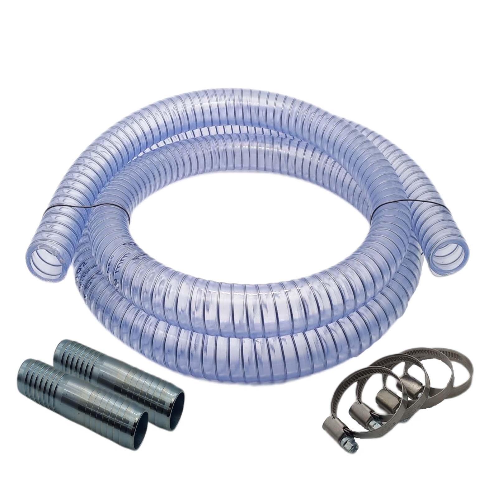 Schlauch Reparatur Set PVC Saugschlauch Stahlspirale Verlängerung 50 mm (2") - 7-teilig