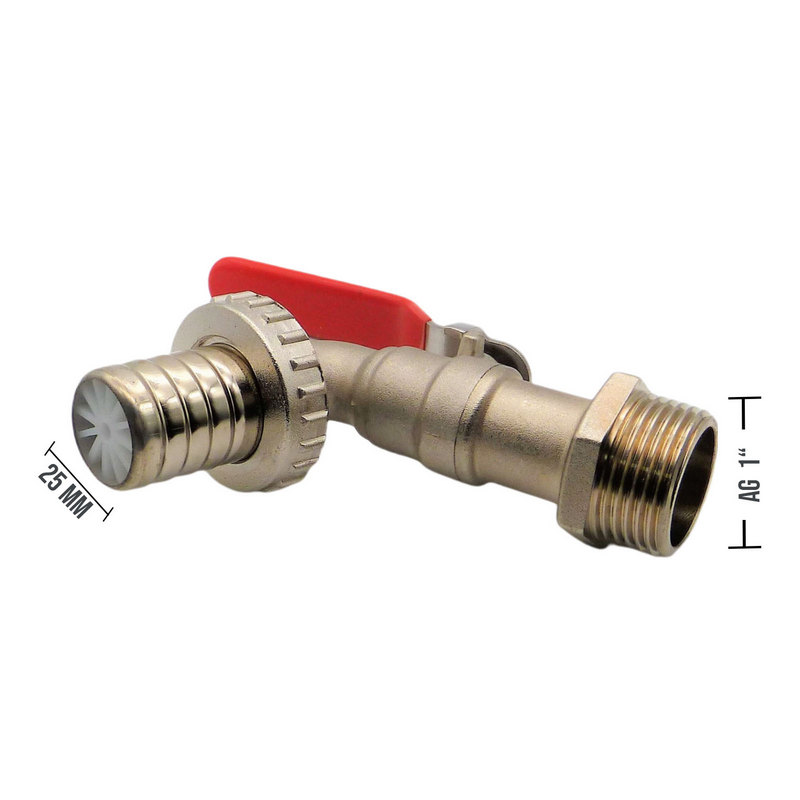 1" Messing Auslauf Kugel Wasser Hahn Ventil Aussengewinde Tülle 25 mm - PN 10 bar