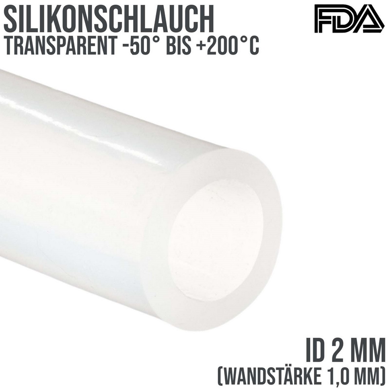 2 x 4 mm Silikon Silicon Milch Schlauch transparent lebensmittelecht FDA 0,60 bar