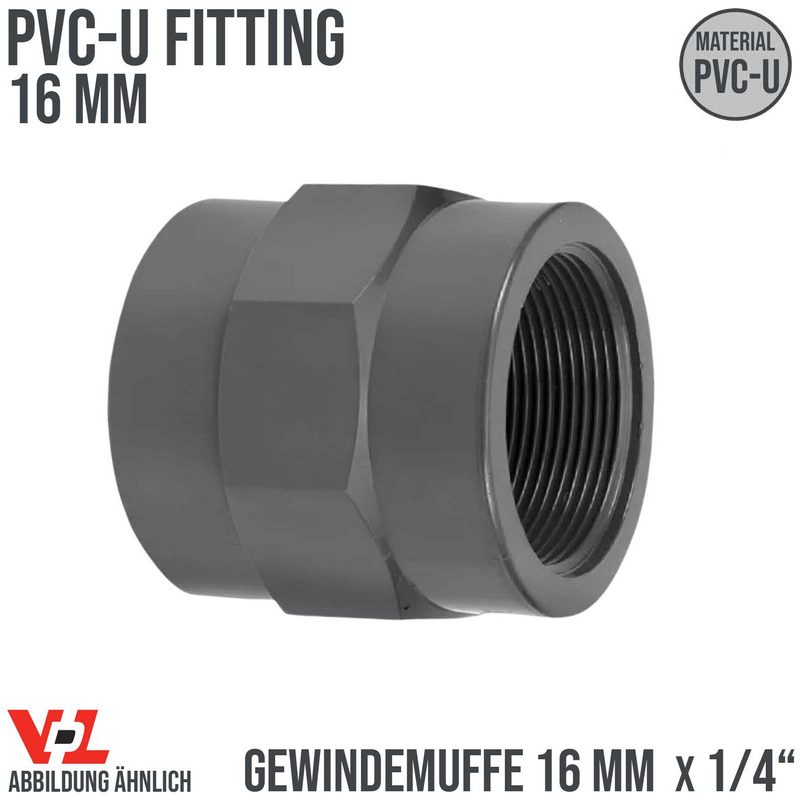 16 mm VDL PVC Klebe Fitting Gewinde Muffe Verbinder 16 mm x 1/4" - PN 16 bar