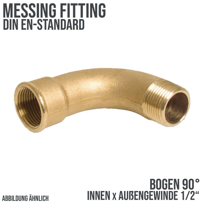 1/2" Bogen 90° Nr. 1 Innen x Außengewinde IG x AG Messing Fittings PN 40 bar