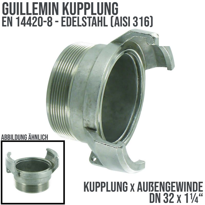 DN 32 Guillemin Kupplung BSPP Außengewinde AG 1 1/4" Edelstahl AISI 316 - PN 16 bar