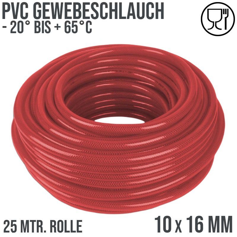 10 x 16 mm Gewebe Druckluft Universal Wasser Luft Kompressor Schlauch rot PN 21 bar - 25 m