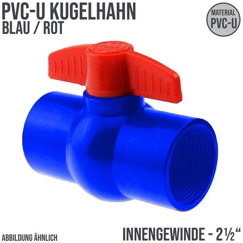 2 1/2" PVC Kugel Absperr Hahn Ventil ECO blau beitseitiges Innengewinde PN 10 bar - roter Griff