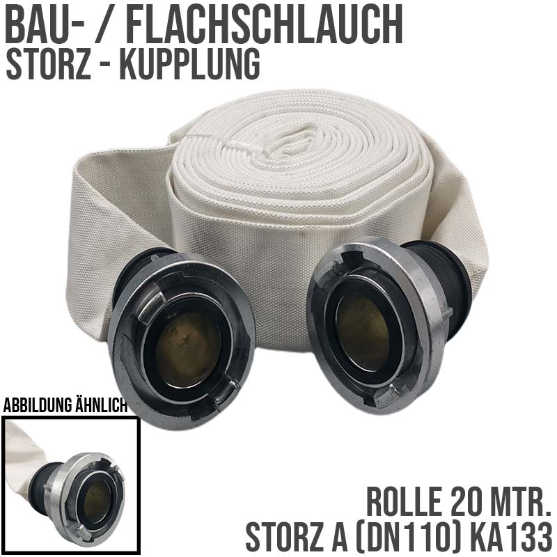STORZ A KA 133 102 mm 4" Bau Feuerwehr Flach Pumpen Industrie Schlauch Garnitur PN 7 bar - 20 m