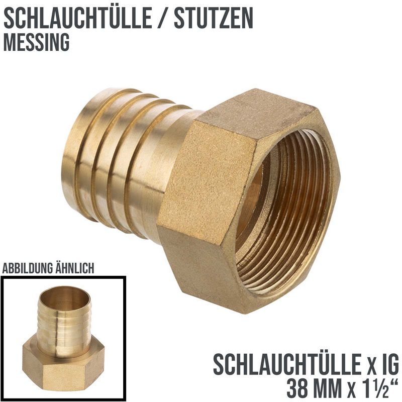1 1/2" x 38 mm Schlauch Tülle Stutzen Innengewinde IG Nippel Messing Fitting - PN 16 bar