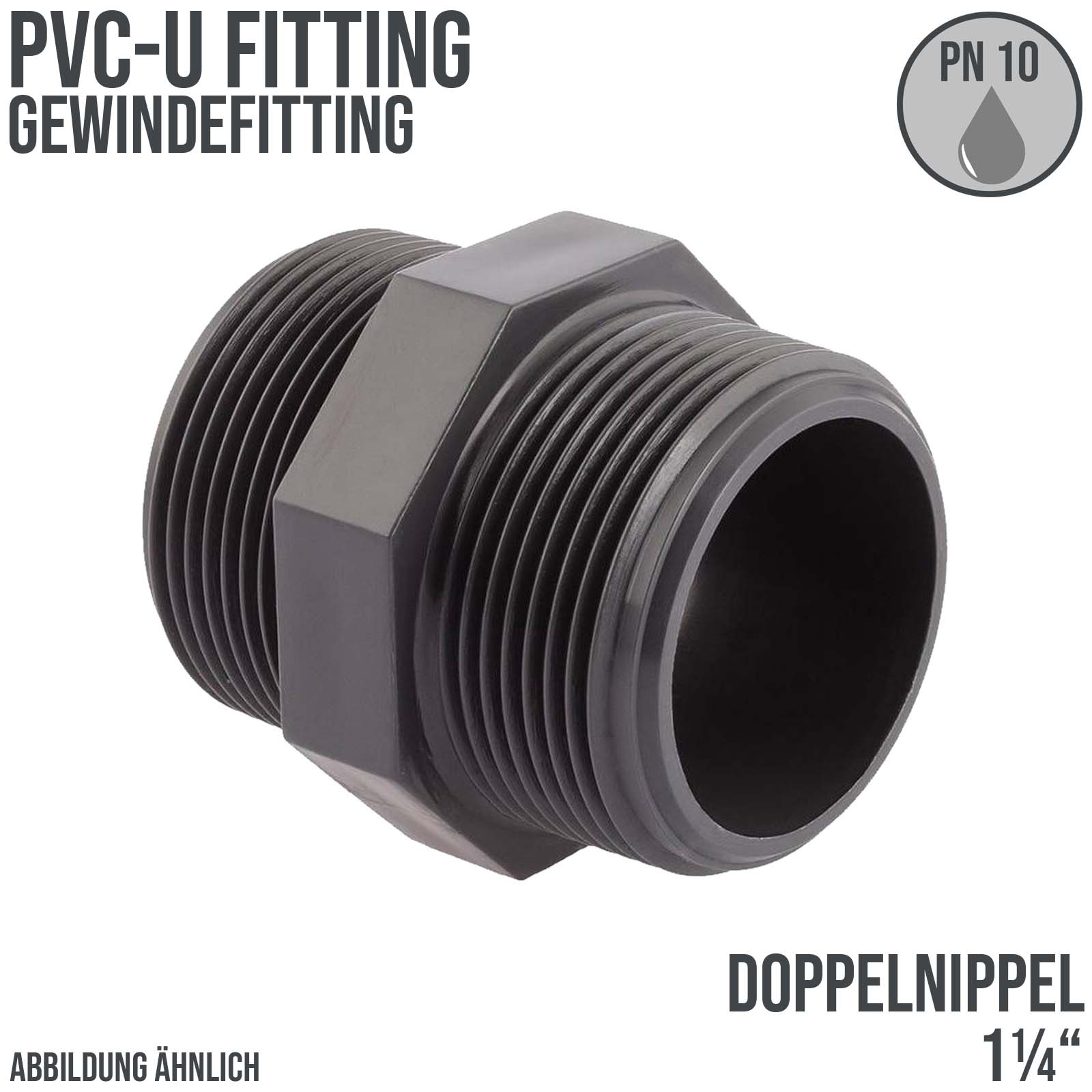 1 1/4" PVC Fitting Doppel Nippel Außen Gewinde Verbinder - PN 10 bar