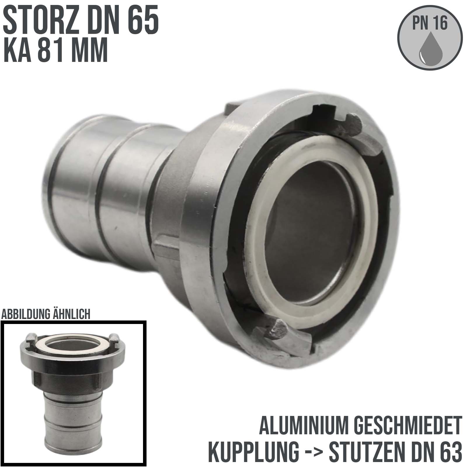 STORZ DN 65 KA 81 Saug Druck Kupplung -> Stutzen Tülle 63 mm Bau Feuerwehr Schlauch Aluminium - PN 16 bar