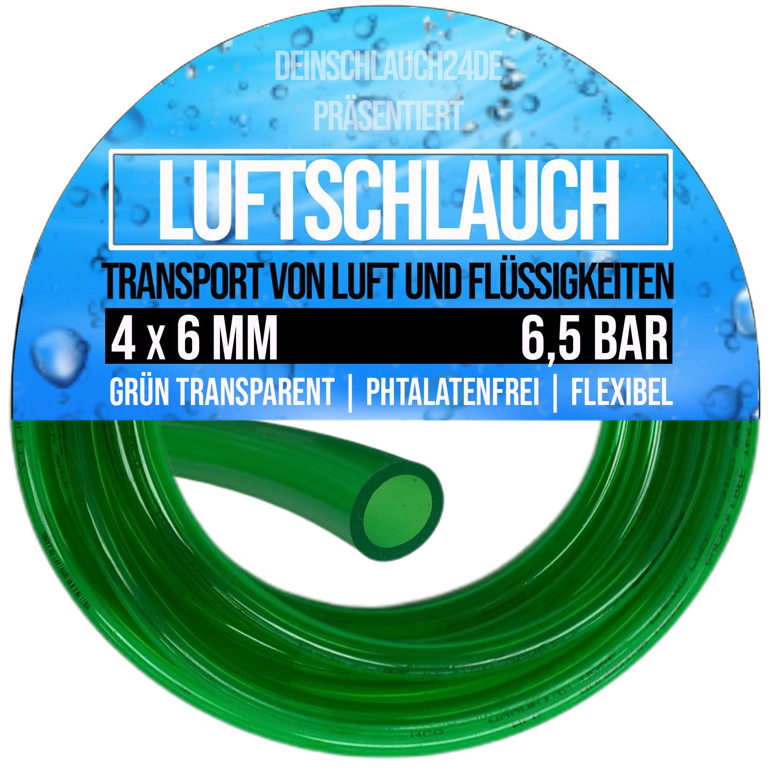 4 x 6 mm PVC Luft Filter Wasser Universal Labor Aquarium Terrarium Schlauch grün transparent - PN 6,5 bar