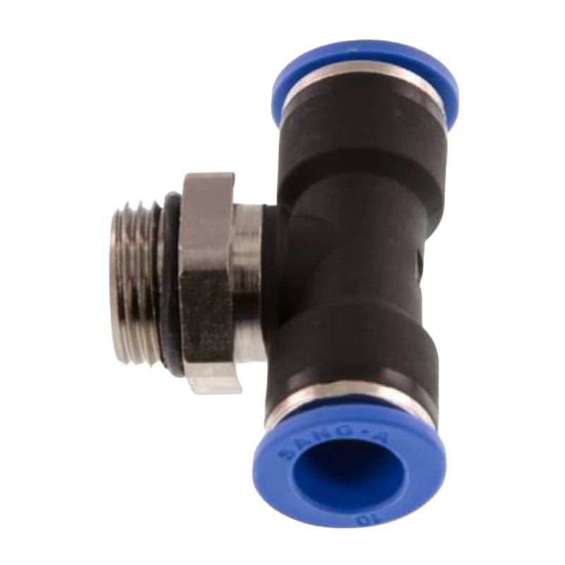 4 mm x 1/4" Pneumatik Steck Verbinder T-Stück 90° IQS Außengewinde zylindrisch - PN 20 bar