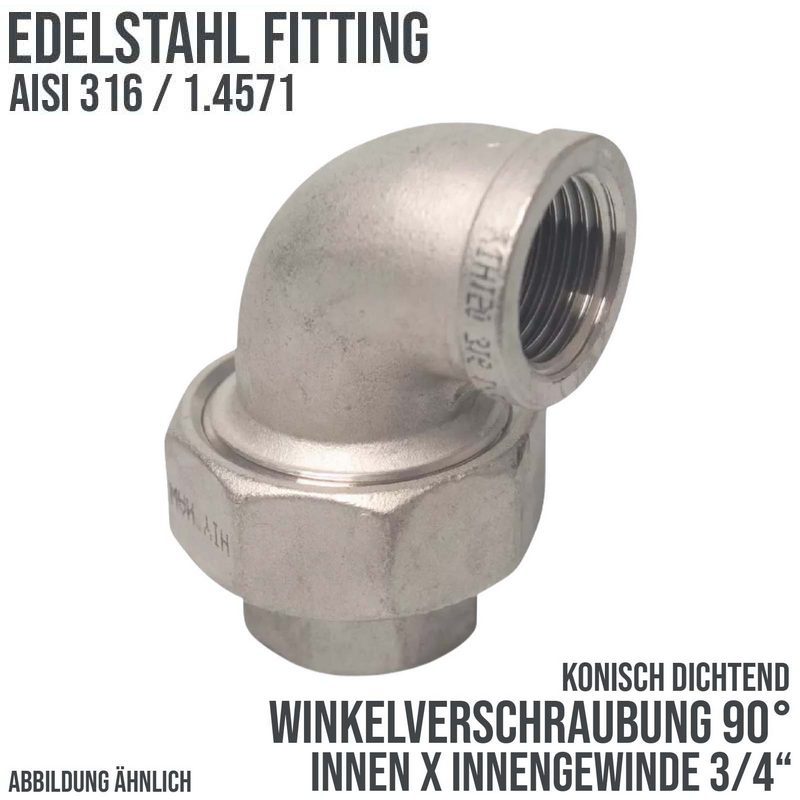 3/4" Edelstahl Fitting V4A AISI 316 Nr. 96 - Winkelverschraubung 90° Innen x Innengewinde IG konisch dichtend - PN 16 bar