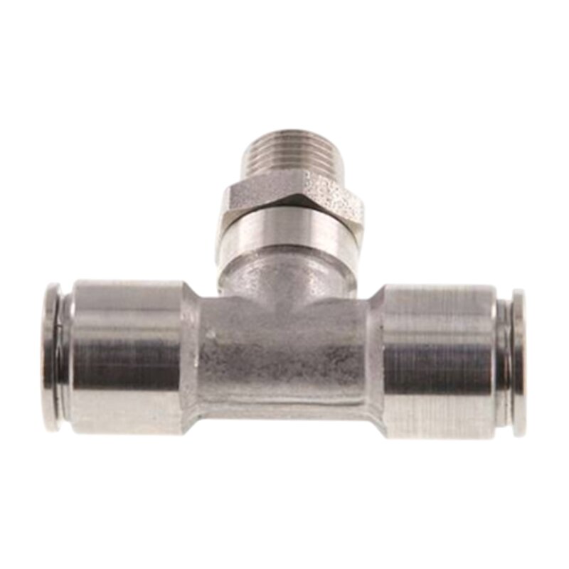 16 mm x 1/2" Pneumatik Steck Verbinder T-Stück 90° IQS Edelstahl VA 1.4404 Außengewinde konisch - PN 10 bar