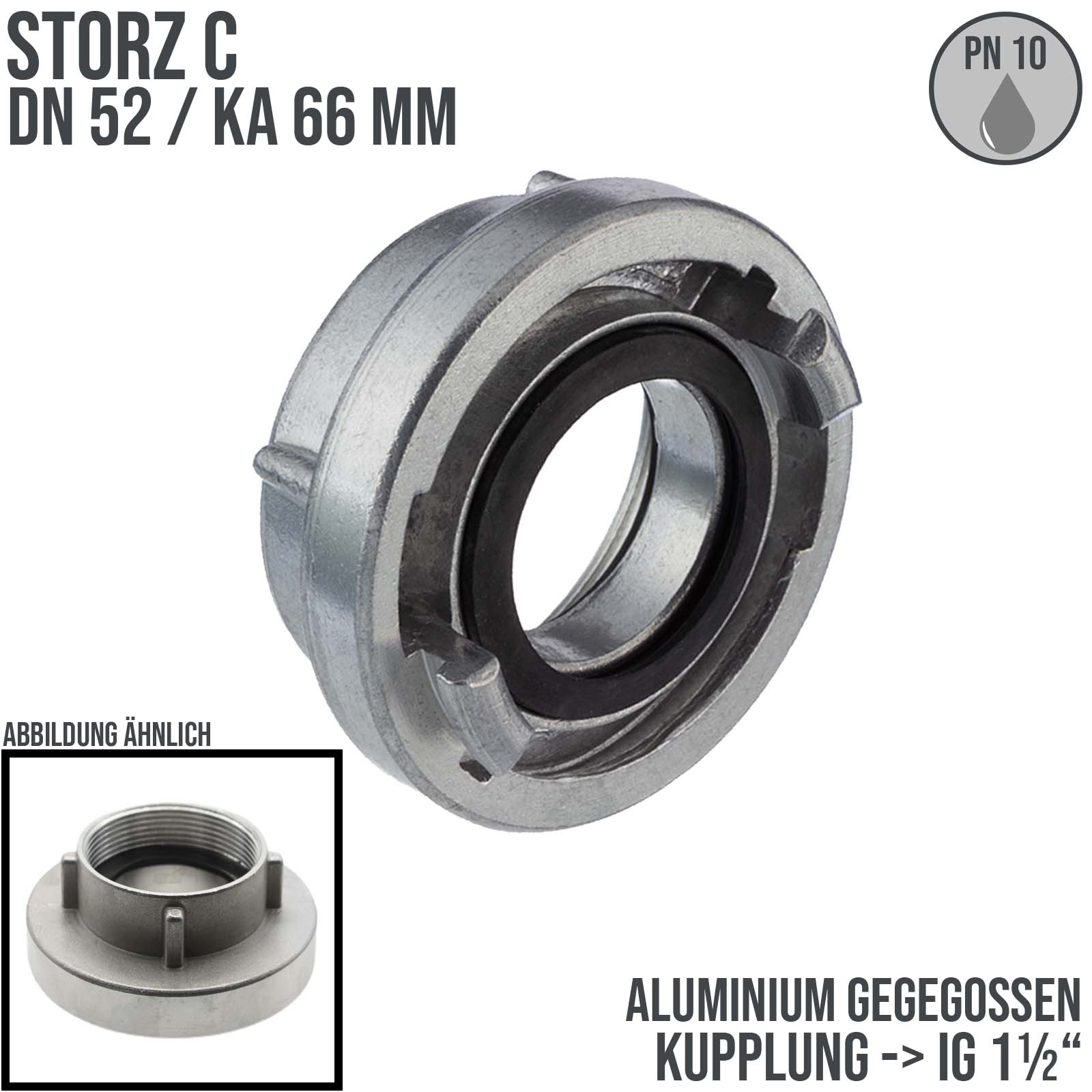 STORZ C DN 52 KA 66 Kupplung Innengewinde IG 1 1/2" Saug Bau Feuerwehr Schlauch Aluminium - PN 10 bar