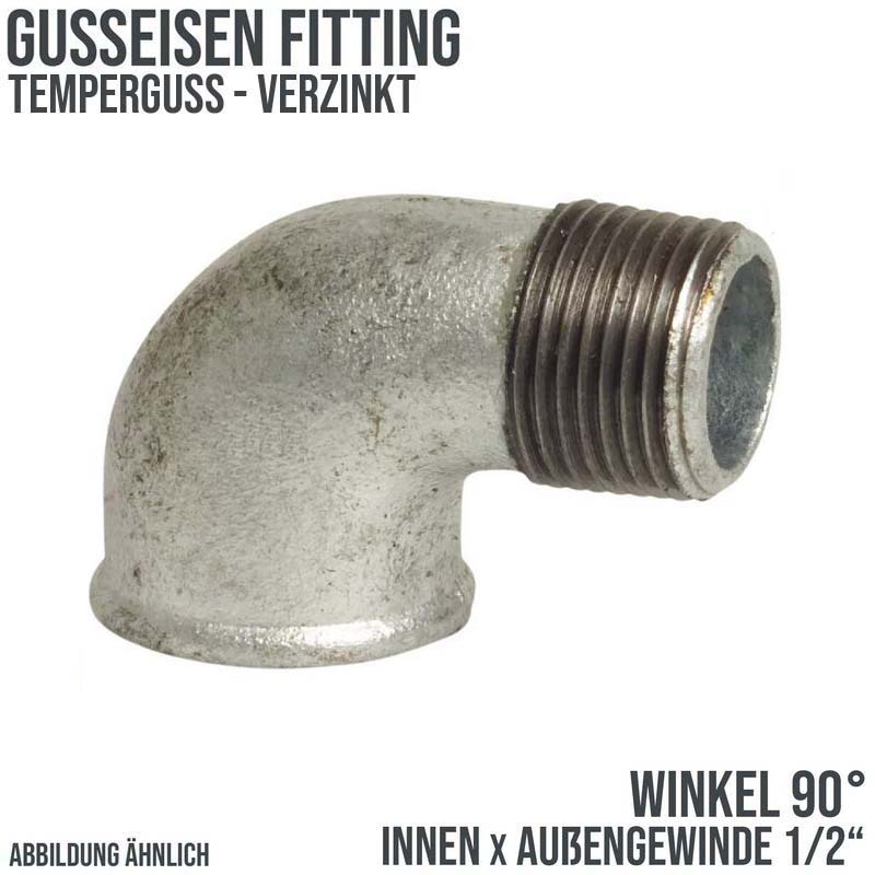 1/2" Gusseisen Temperguss Fitting Nr. 92 Winkel 90° Innen x Außengewinde IG x AG DVGW PN 25 bar