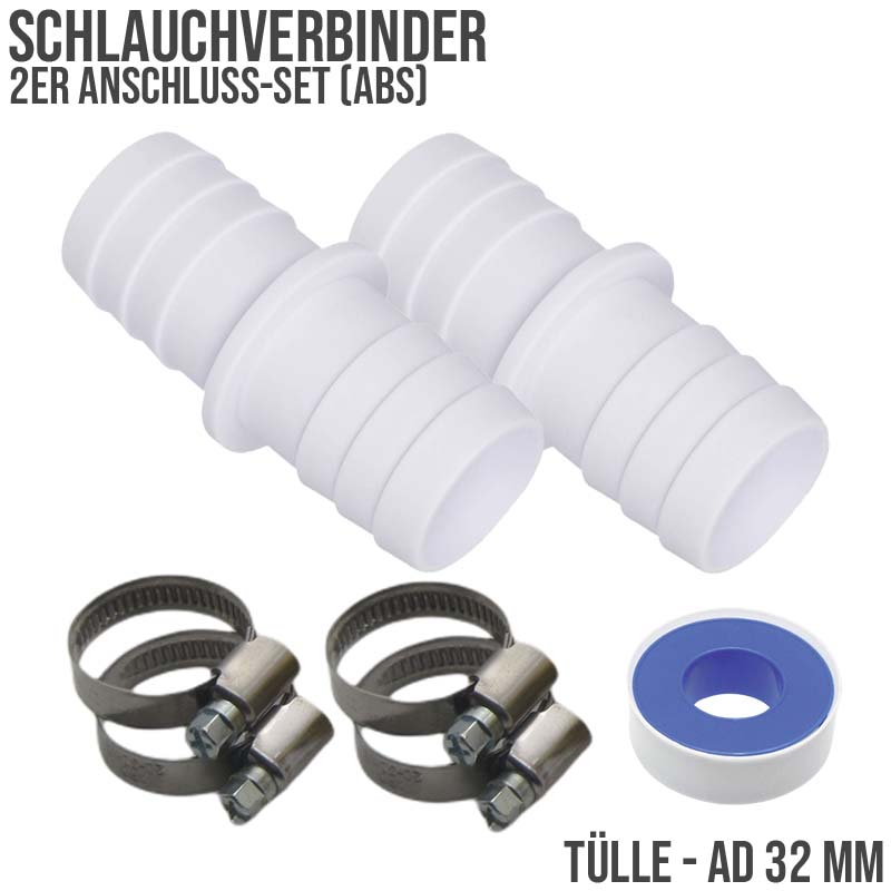 Schlauchverbinder Tülle Doppel Klebe Stutzen Schlauch Pool Verbinder 32mm SET (7-teilig)