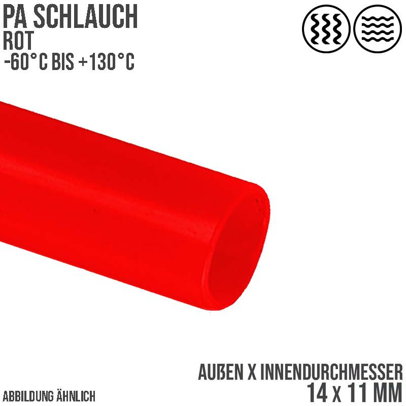 14 x 11 mm Polyamid PA Pneumatik Schlauch rot - PN 16 bar