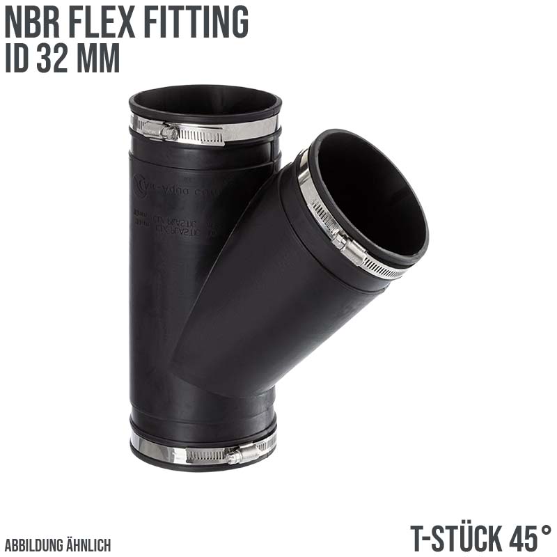 32 mm NBR Flex Fitting T-Stück 45° Verbinder Reparatur (Klemmbereich 28 - 38 mm)
