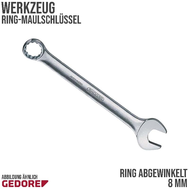 8 mm Ring Maul Schlüssel abgewinkelt Vanadium Stahl verchromt Gedore red Line ECO