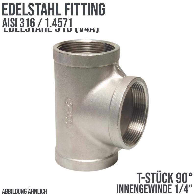 1/4" Edelstahl Fitting V4A AISI 316 Nr. 130 - T-Stück 90° Innengewinde IG - PN 16 bar