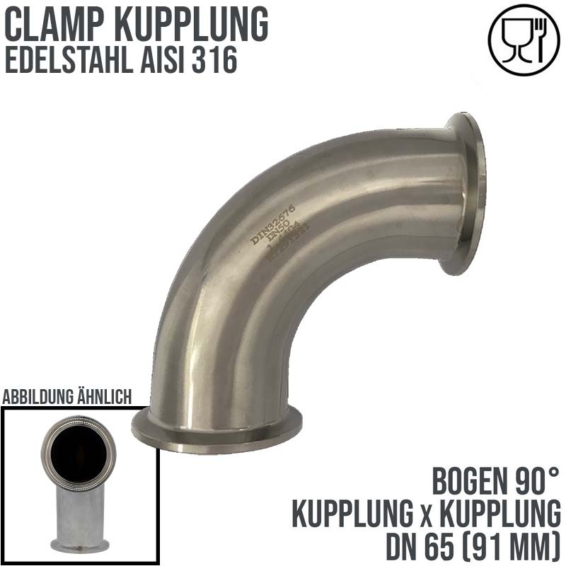 CLAMP Kupplung Bogen 90° 91 mm DIN 32676 Flansch Teller DN 65  2 1/2" - PN 16 bar