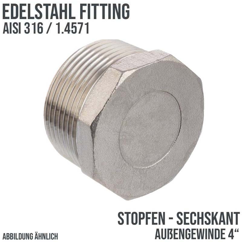 4" Edelstahl Fitting V4A AISI 316 Nr. 290 - Stopfen Sechskant Außengewinde AG - PN 16 bar