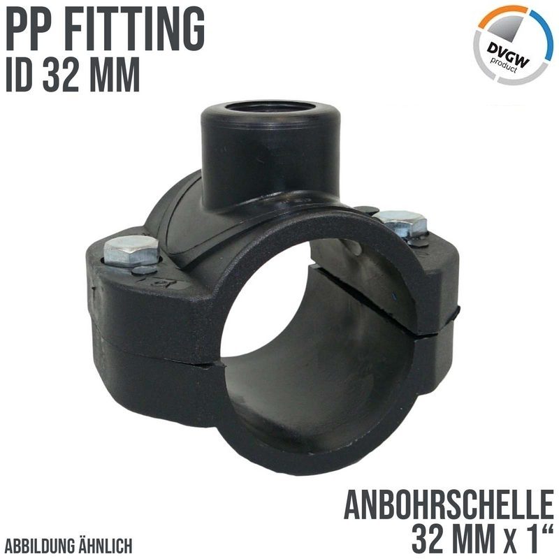 32 mm x 1" PP PE Anbohr Abzweig Schelle Klemmschale x Innengewinde DVGW [PN16]