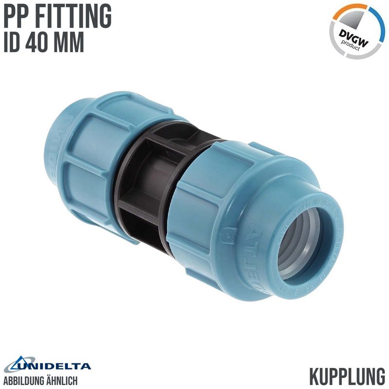 40 mm PE PP Fitting Klemm Verbinder Verschraubung Muffe Rohr Kupplung DVGW - Unidelta