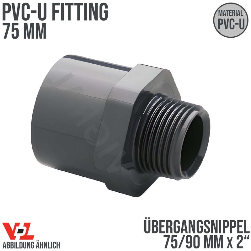 75 mm VDL PVC Klebe Fitting Übergangsnippel Achtkant 75/90 x 2" - PN 16 bar