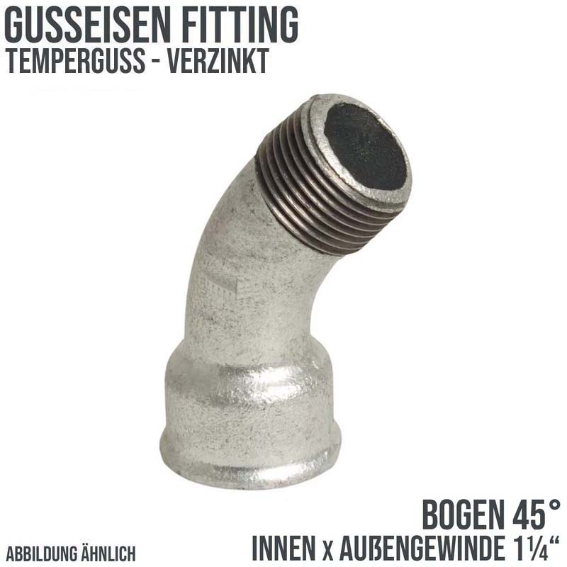 1 1/4" Gusseisen Temperguss Fitting Nr. 40 Bogen 45° Innen x Außengewinde IG x AGDVGW PN 25 bar