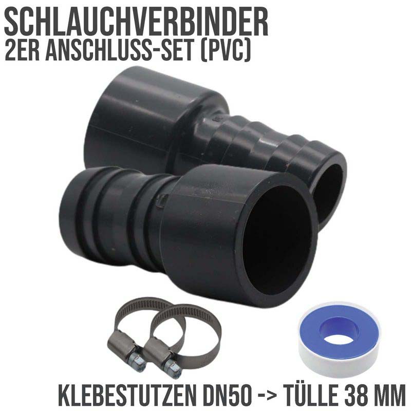 2er Set - PVC-U Schlauchverbinder - Klebestutzen DN 50 -> Schlauchtülle 38 mm.
