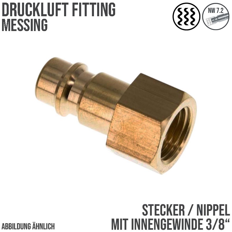 3/8" Druckluft Stecker Nippel Einsteck Anschluss Messing NW 7,2 mit Innengewinde IG - PN 35 bar