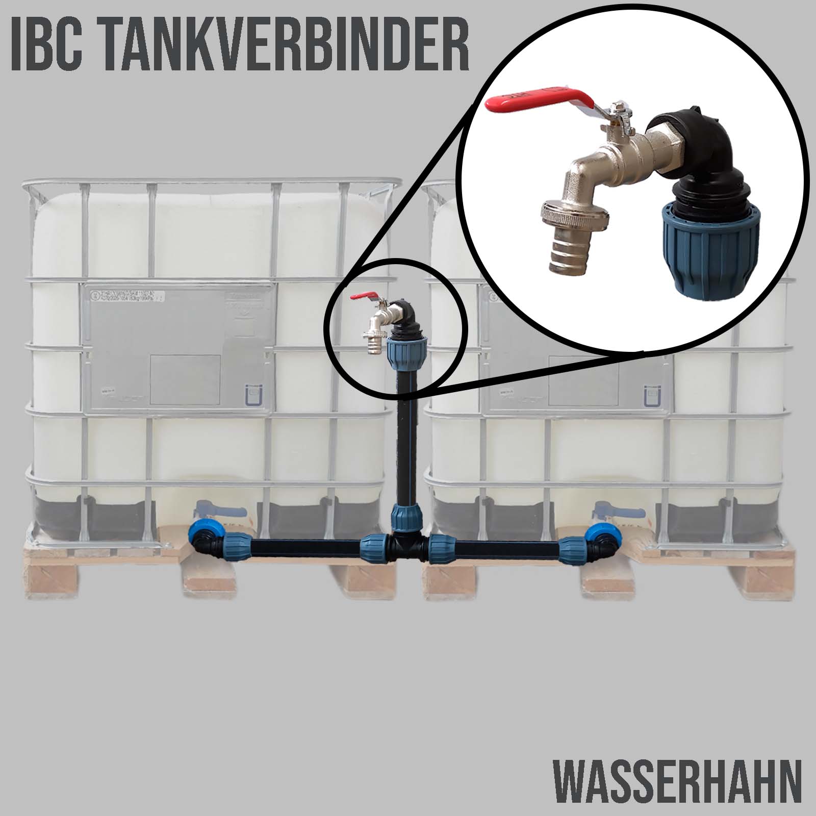IBC Container Tankverbinder Anschluss Set 32 mm nebeneinander Schwanenhals Wasserhahn Auslaufventil