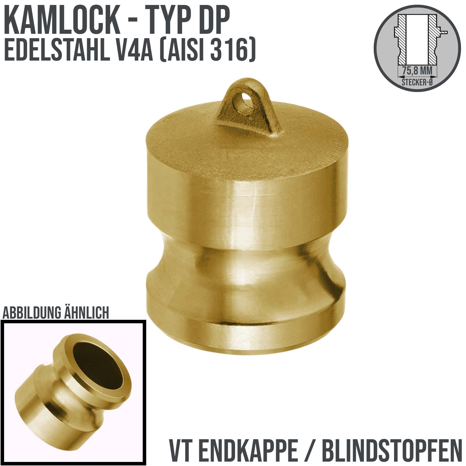 Kamlock Typ DP - Blind Stopfen Messing Verschluss Kappe 75,8 mm - 2 1/2" Zoll DN63 DN65 - PN 10 bar