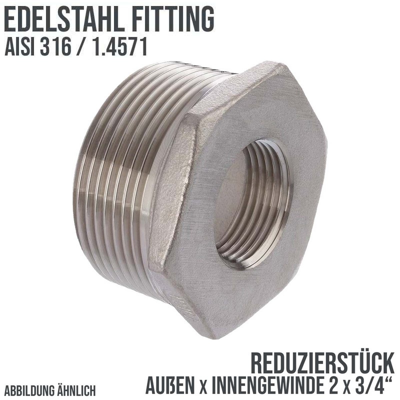 2" Edelstahl Fitting V4A AISI 316 Nr. 241 - Reduktionsstück Außen x Innengewinde - 2" x 3/4" - PN 16 bar