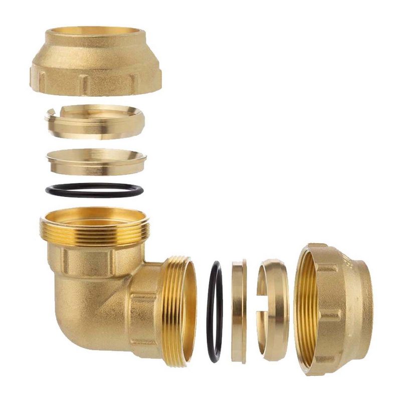 63 mm PE Fitting Klemm Verbinder Messing Verschraubung Muffe Winkel 90° DVGW - PN 16 bar