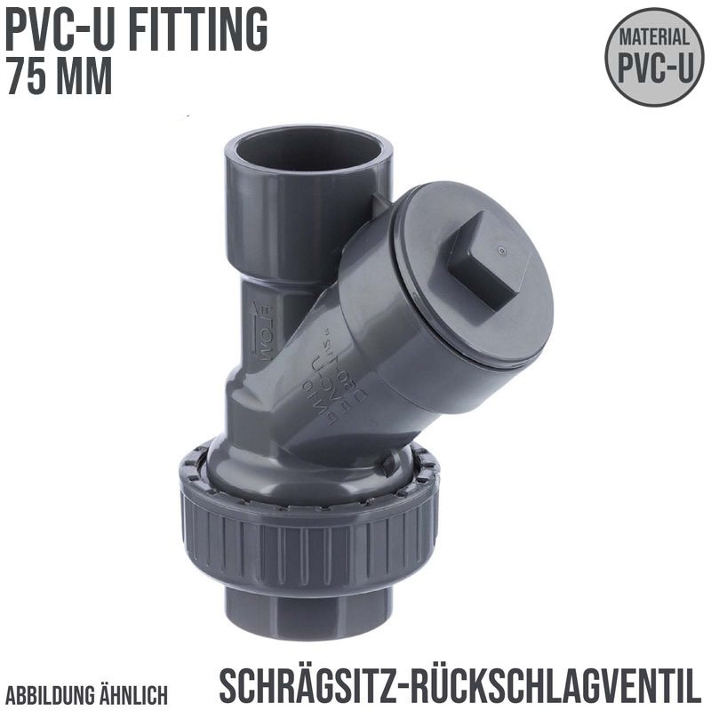 75 mm PVC Rückschlag Schrägsitz Y Ventil Kugel Klebe Muffe grau - PN 10 bar