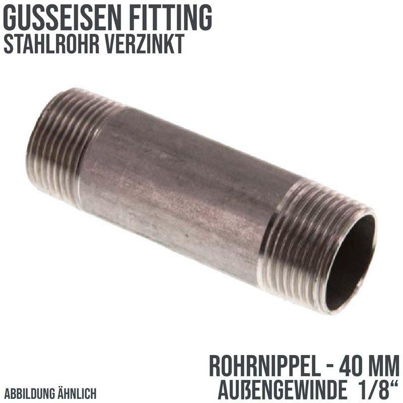 1/8" Rohrnippel Nr. 23 Stahl verzinkt 40 mm Außen x Außengewinde AG Fittings - PN 16 bar