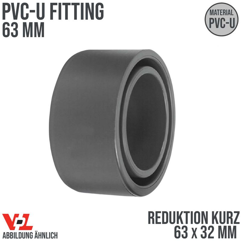 63 x 32 mm VDL PVC Klebe Fitting Reduktion kurz Muffe Verbinder - PN 16 bar
