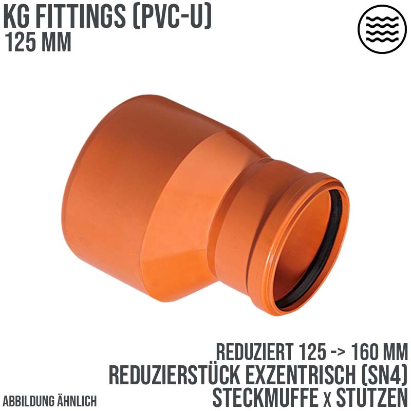 125 x 160 mm PVC Reduzierstück exzentrisch Abfluß Abwasser HT KG Rohr SN4 Muffe Stutzen rostbraun
