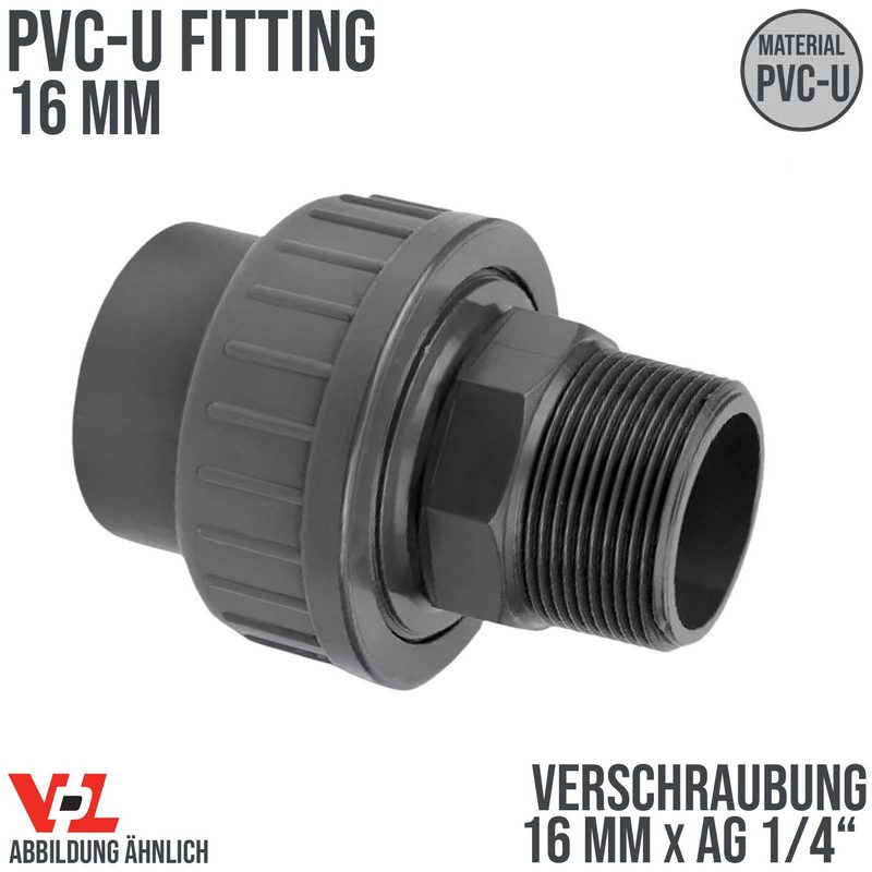 16 mm VDL PVC Klebe Fitting Verschraubung Außengewinde AG 16 mm x 1/4" - PN 16 bar