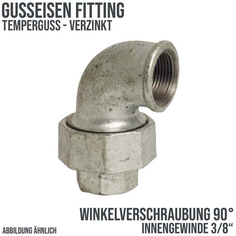3/8" Gusseisen Temperguss Fitting Nr. 96 Winkelverschraubung 90° Innengewinde IG DVGW PN 25 bar
