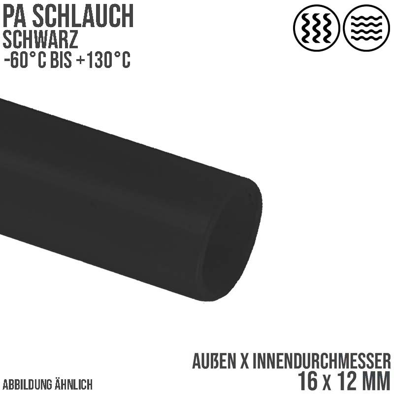 16 x 12 mm Polyamid PA Pneumatik Schlauch schwarz - PN 19 bar