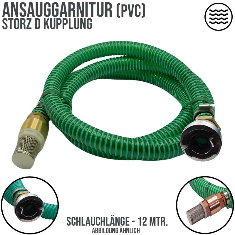 25 mm 1" Zoll Ansaug Saug Schlauch Pumpen Garnitur STORZ D Kupplung grün - 12 m