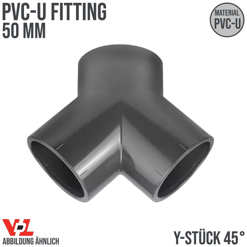50 mm VDL PVC Klebe Fitting Y-Stück 45° Winkel  Muffe Verbinder - PN 10 bar